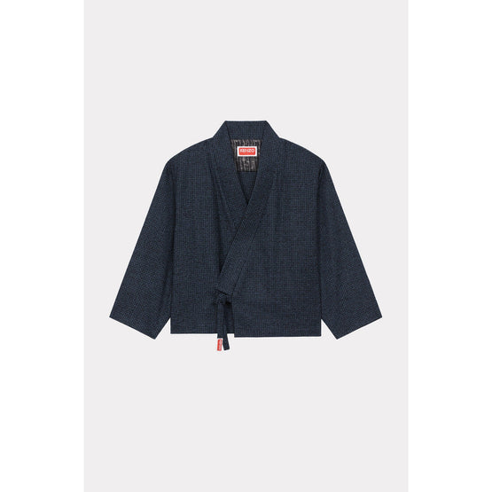 Women Checks Kimono Jacket - Midnight Blue