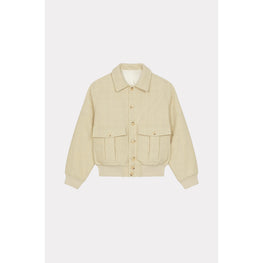 Men Cable Knit Varsity Jacket - Ecru