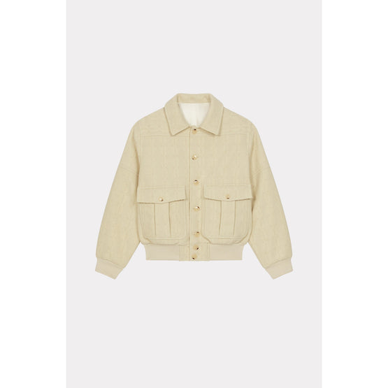 Men Cable Knit Varsity Jacket - Ecru