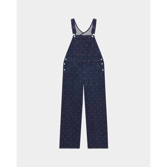 Men Printed Denim Overall - Rinse Blue Denim