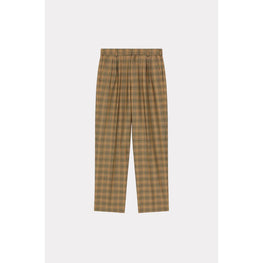 Men Checked Pleated Tailored Pant - Dark Camel