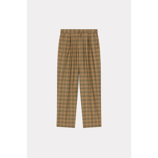 Men Checked Pleated Tailored Pant - Dark Camel