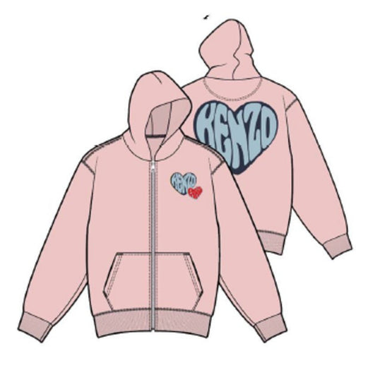 Men Kenzo Heart Full Zip Hoodie - Faded Pink