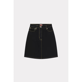 Women Solid Small Skirt - Rinse Black Denim