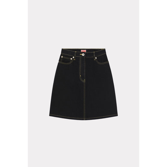 Women Solid Small Skirt - Rinse Black Denim
