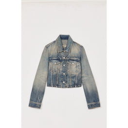Women Denim Trucker Jacket - Stone Bl Dirty Blue Denim