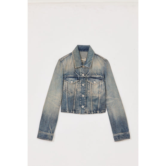 Women Denim Trucker Jacket - Stone Bl Dirty Blue Denim