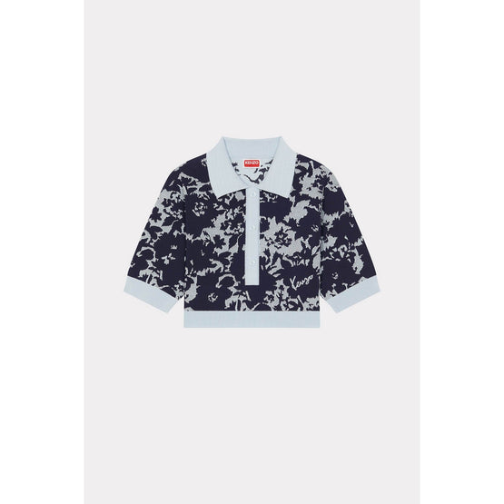 Women Kenzo Flower Camo Polo Top - Midnight Blue