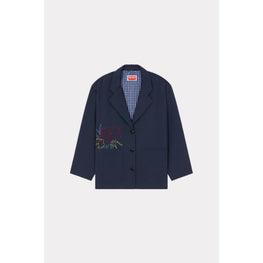 Women Drawn Flowers Workwear Jacket - Midnight Blue
