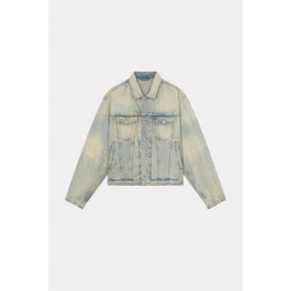 Men Drawn Varsity Denim Trucker Jk - Stone Bl Dirty Blue Denim
