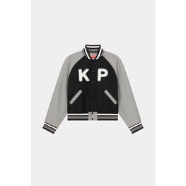 Men Wool Varsity Jacket - Black