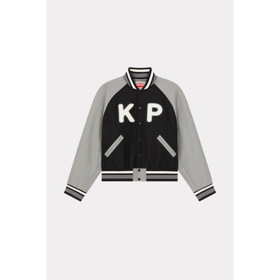 Men Wool Varsity Jacket - Black