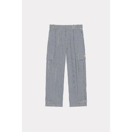 Men Striped Army Straight Jeans - Rinse Blue Denim