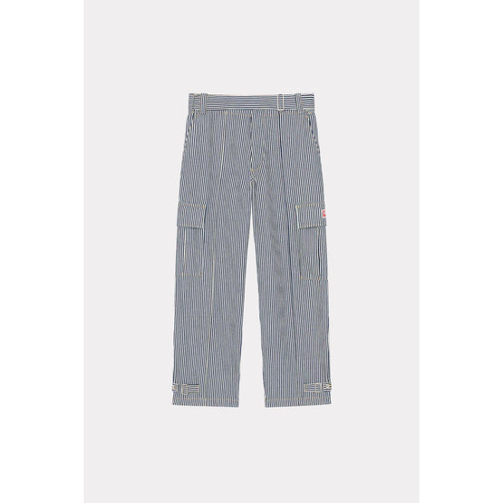 Men Striped Army Straight Jeans - Rinse Blue Denim